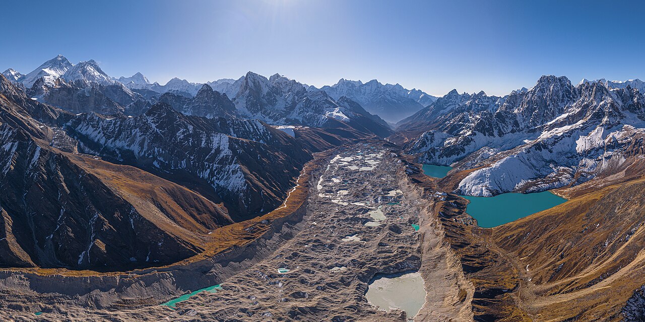Aerial View of Peaks of Khumbu, Ngozumpa Glacier a